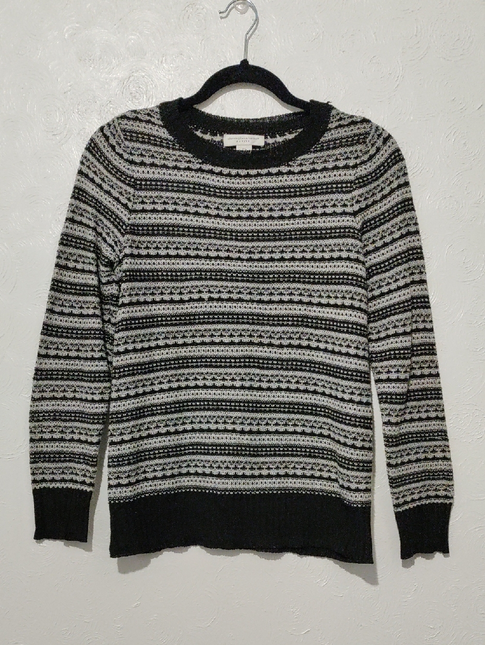 Christopher & Banks Black and Grey Striped Crewneck Sweater